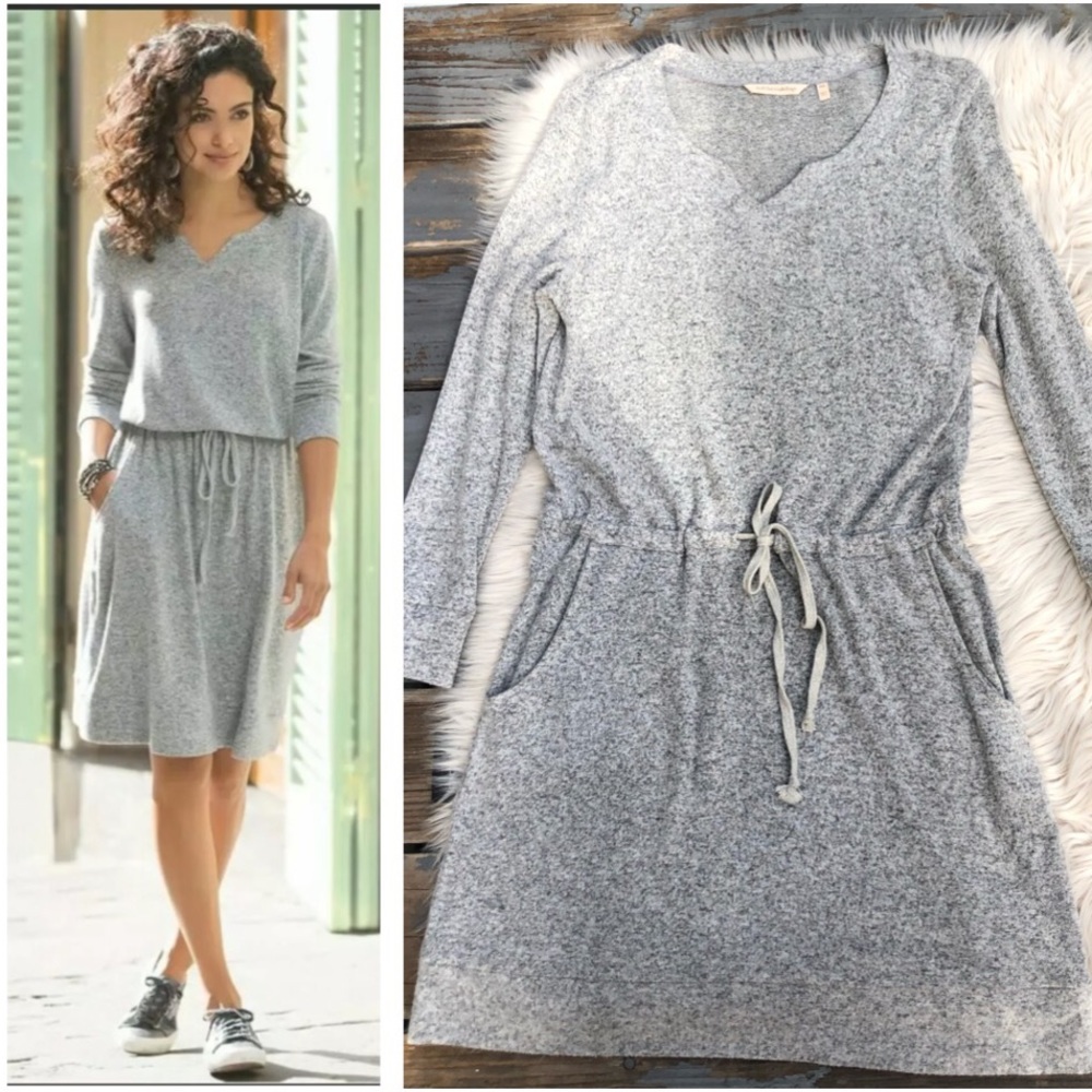 Soft Surroundings Easy Living Super Soft Knit Long Sleeves Marled Grey Dress PXS